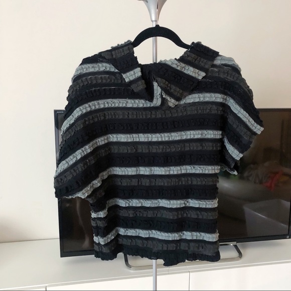 Frank Lyman Design Grey Gray Black Turtleneck Button Up Striped Cardigan Jacket - Picture 2 of 2